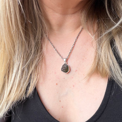 Ciondolo Moldavite Grezza - Argento 925