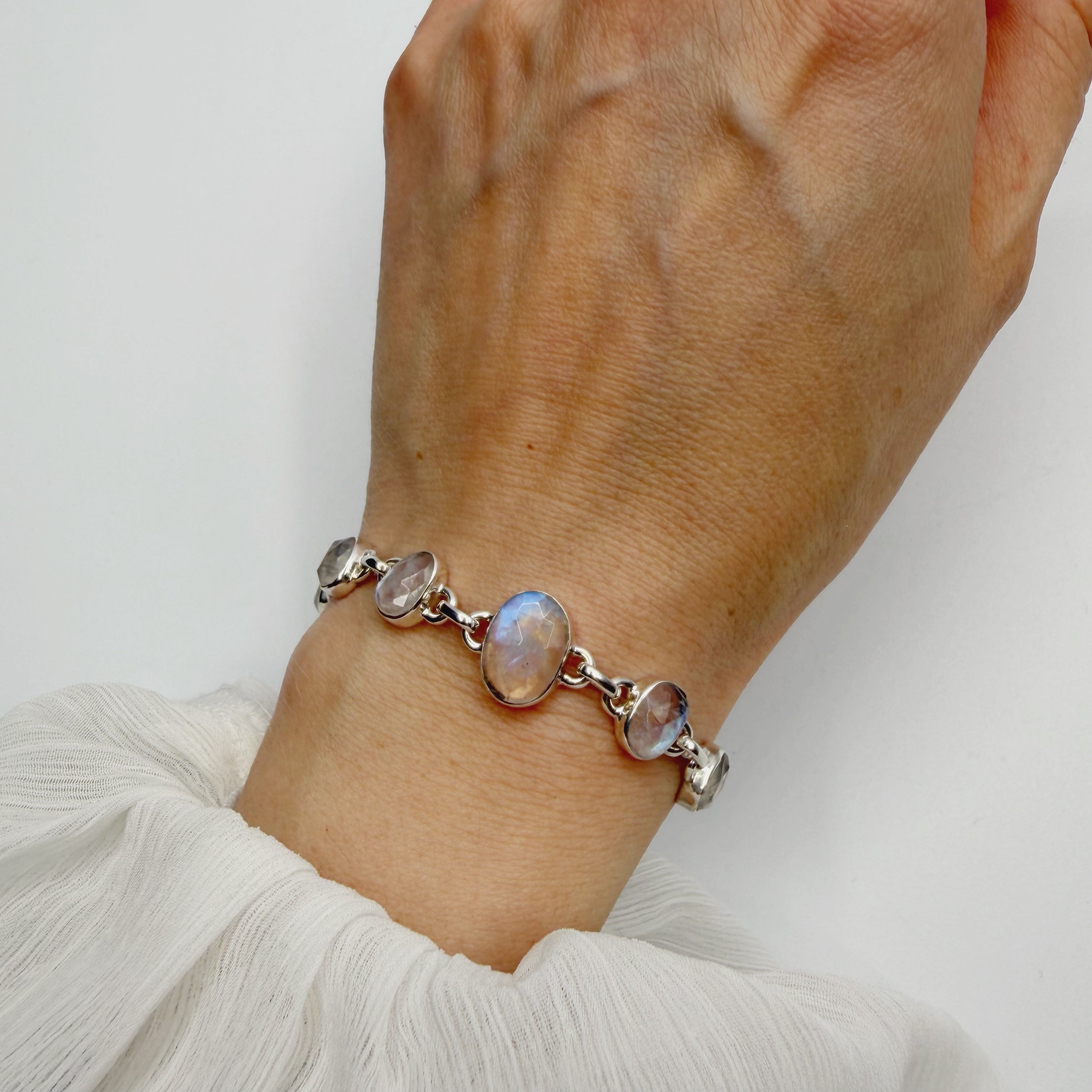 Bracciale Labradorite Bianca e Argento 925 - sfaccettato