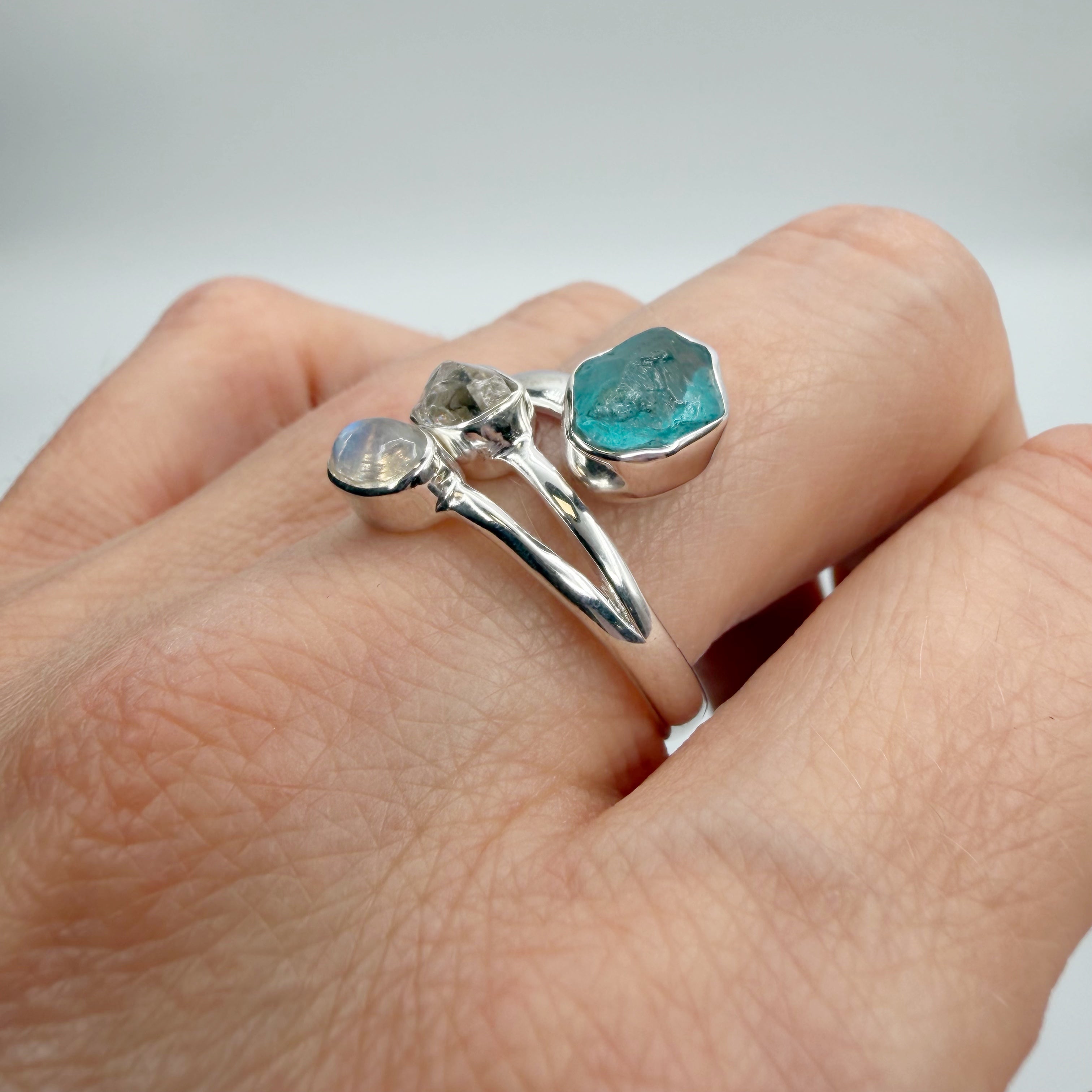 Anello Apatite, Labradorite, Herkimer - Argento 925