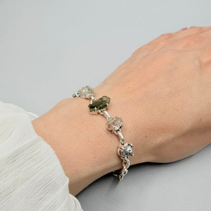 Bracciale Moldavite, Herkimer, Meteorite Campo del Cielo | Argento 925