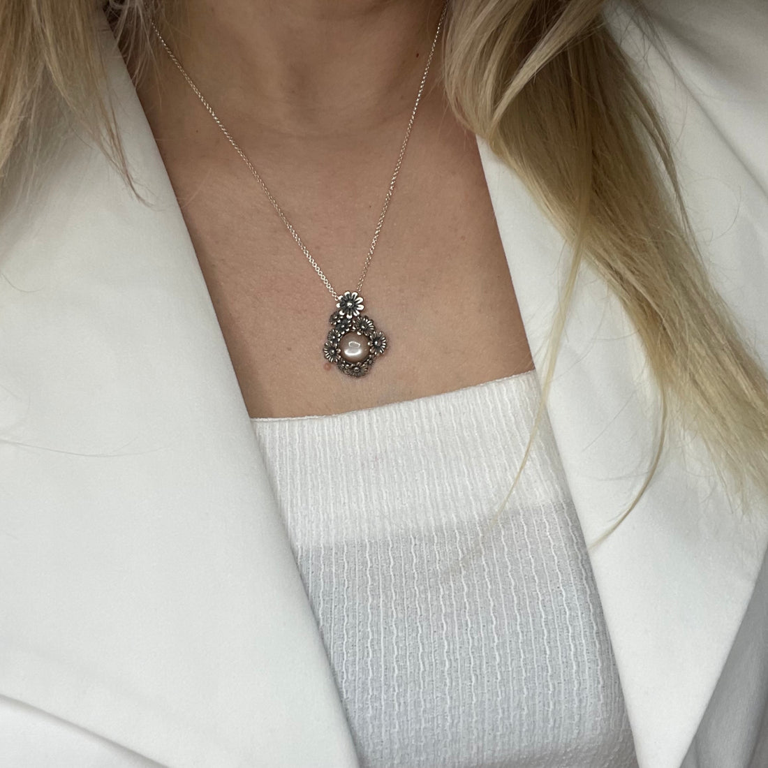 Collana Fiore Pietra di Luna - Argento 925