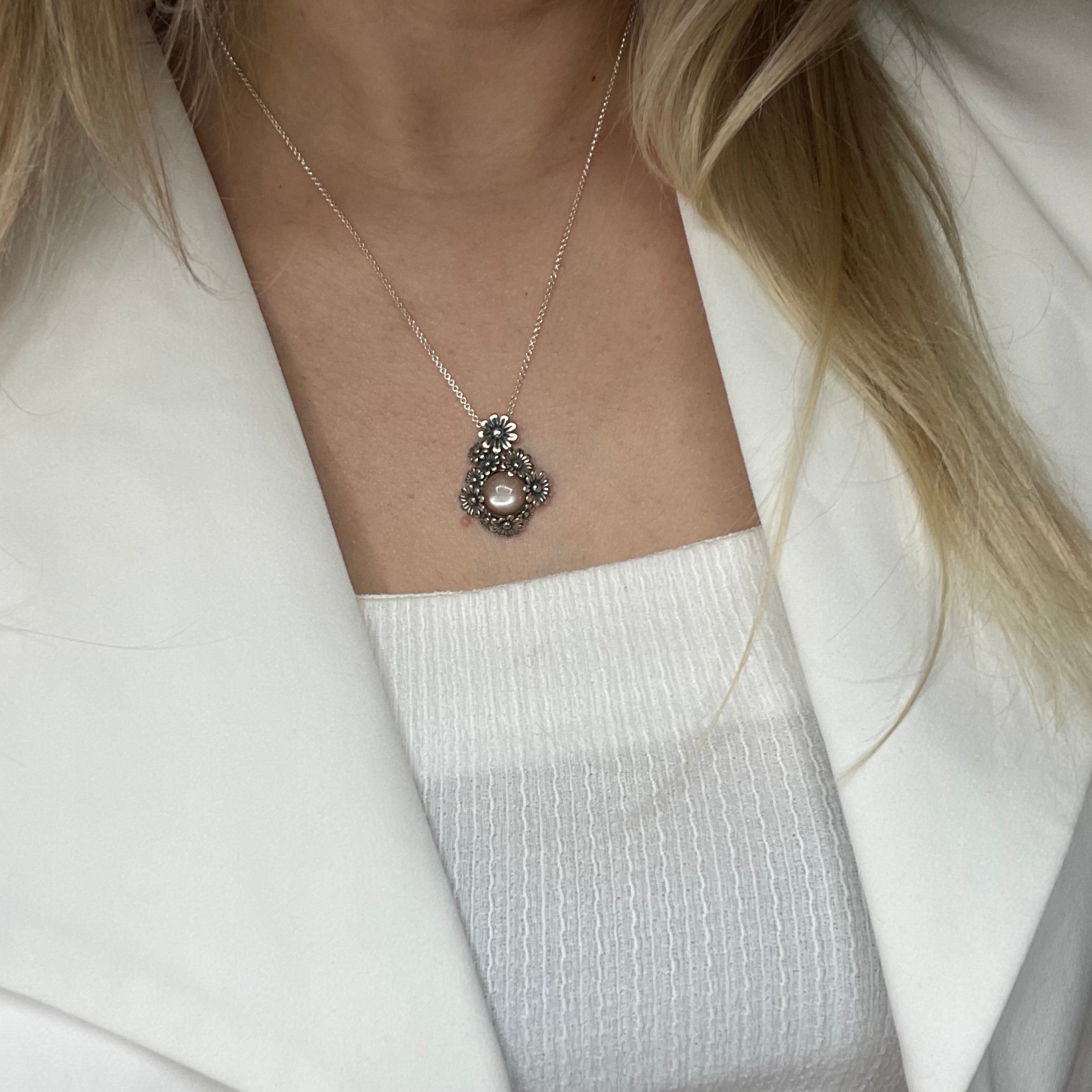 Collana Fiore Pietra di Luna - Argento 925