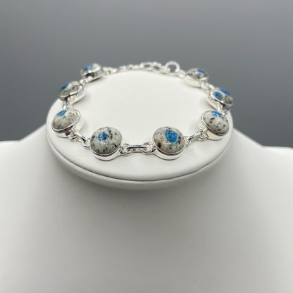Bracciale Azzurrite in Granito (K2) e Argento 925 - tondo
