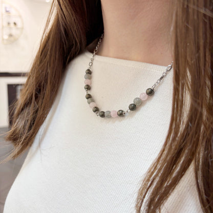 Girocollo Abbondanza - Pirite, Quarzo Rosa, Labradorite