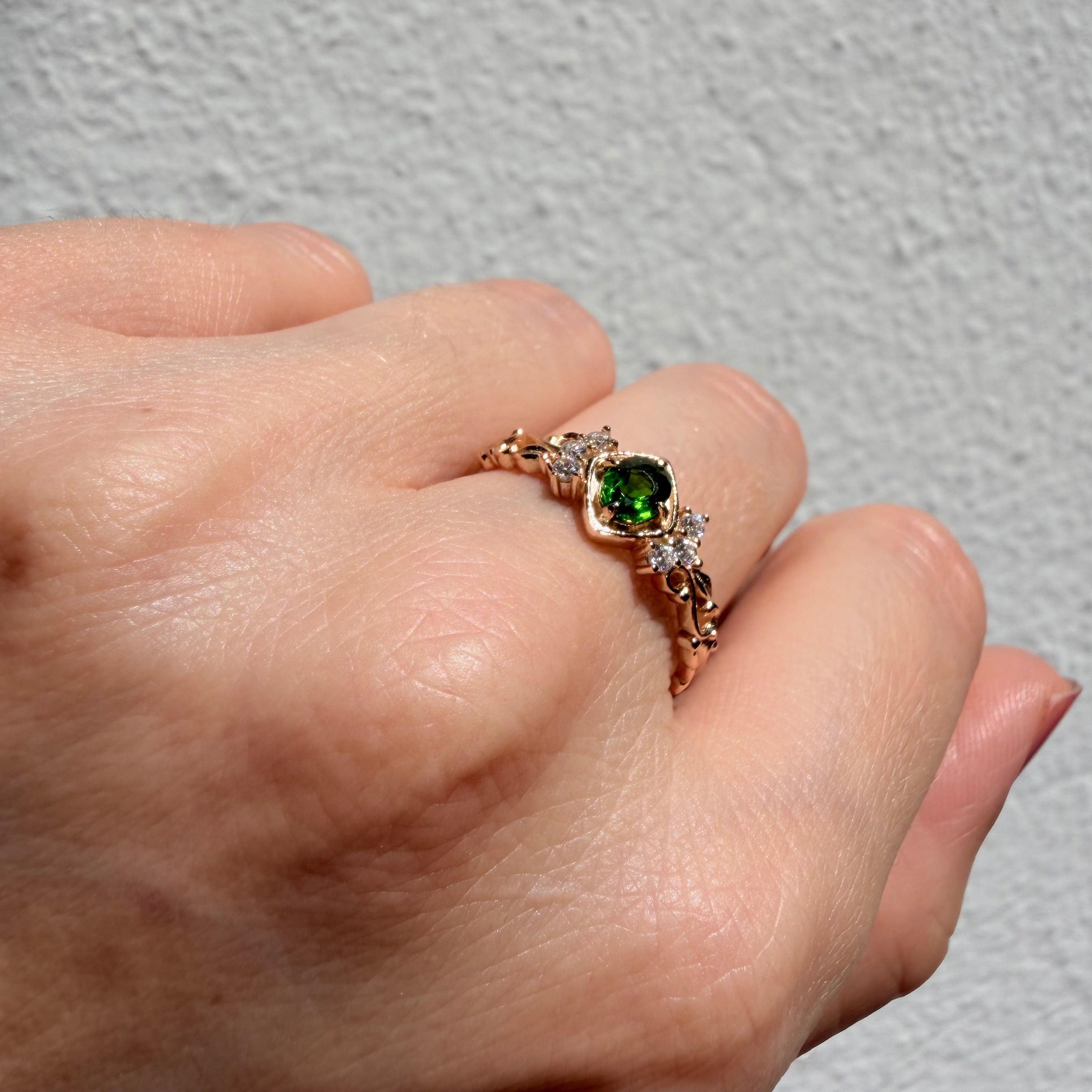 Anello Diopsite | Argento 925 placcato oro 14k - NON REGOLABILE