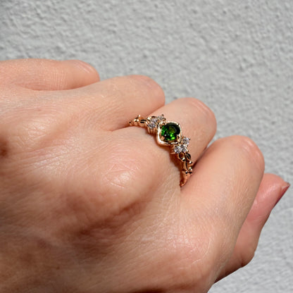 Anello Diopsite | Argento 925 placcato oro 14k - NON REGOLABILE