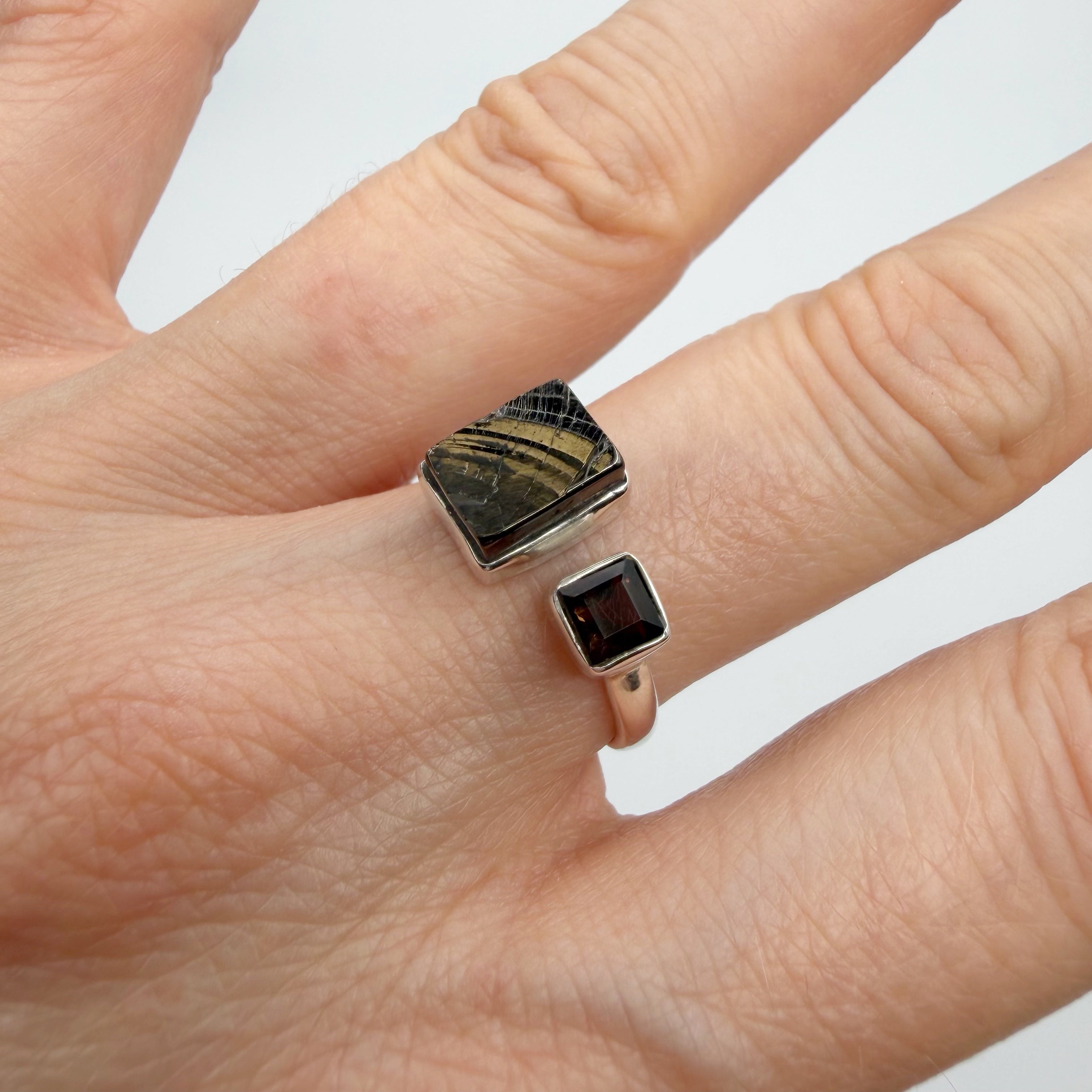 Anello Shungite e Quarzo Fumè - Argento 925