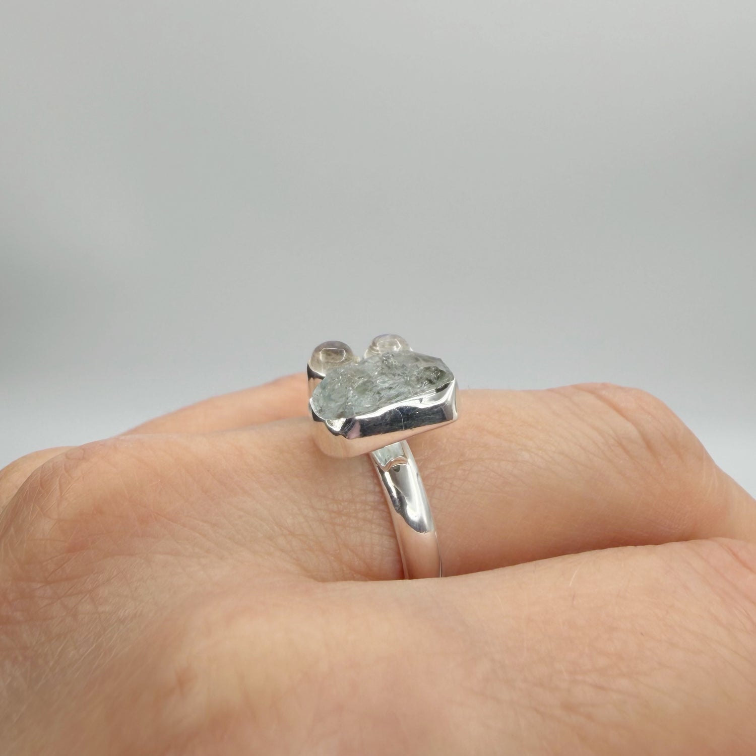 Anello Acquamarina e Labradorite Bianca - Argento 925