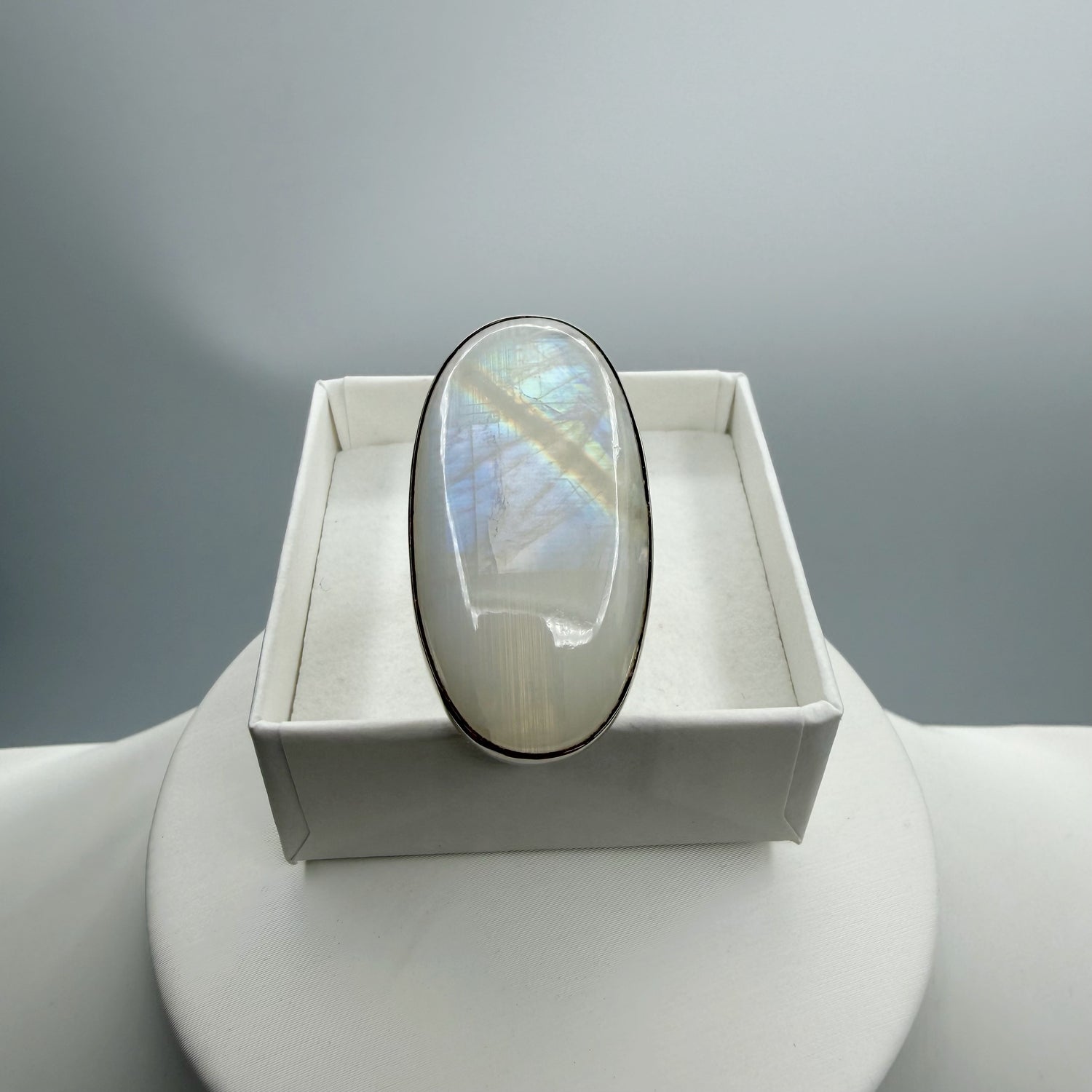 Anello Labradorite Bianca ovale - Argento 925