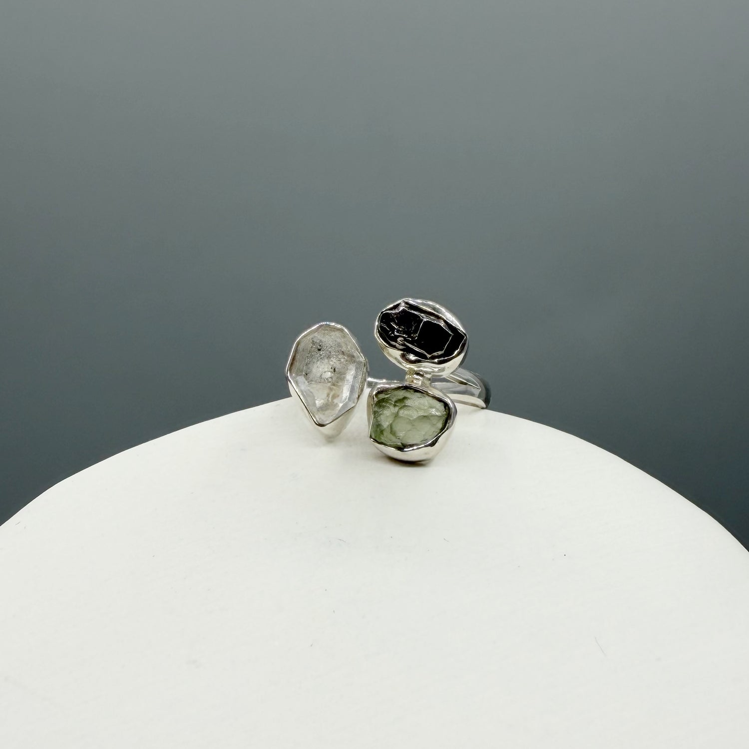 Anello Moldavite, Campo del Cielo e Diamante Herkimer | Argento 925