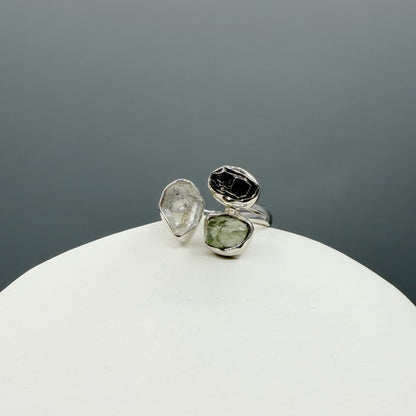 Anello Moldavite, Campo del Cielo e Diamante Herkimer | Argento 925