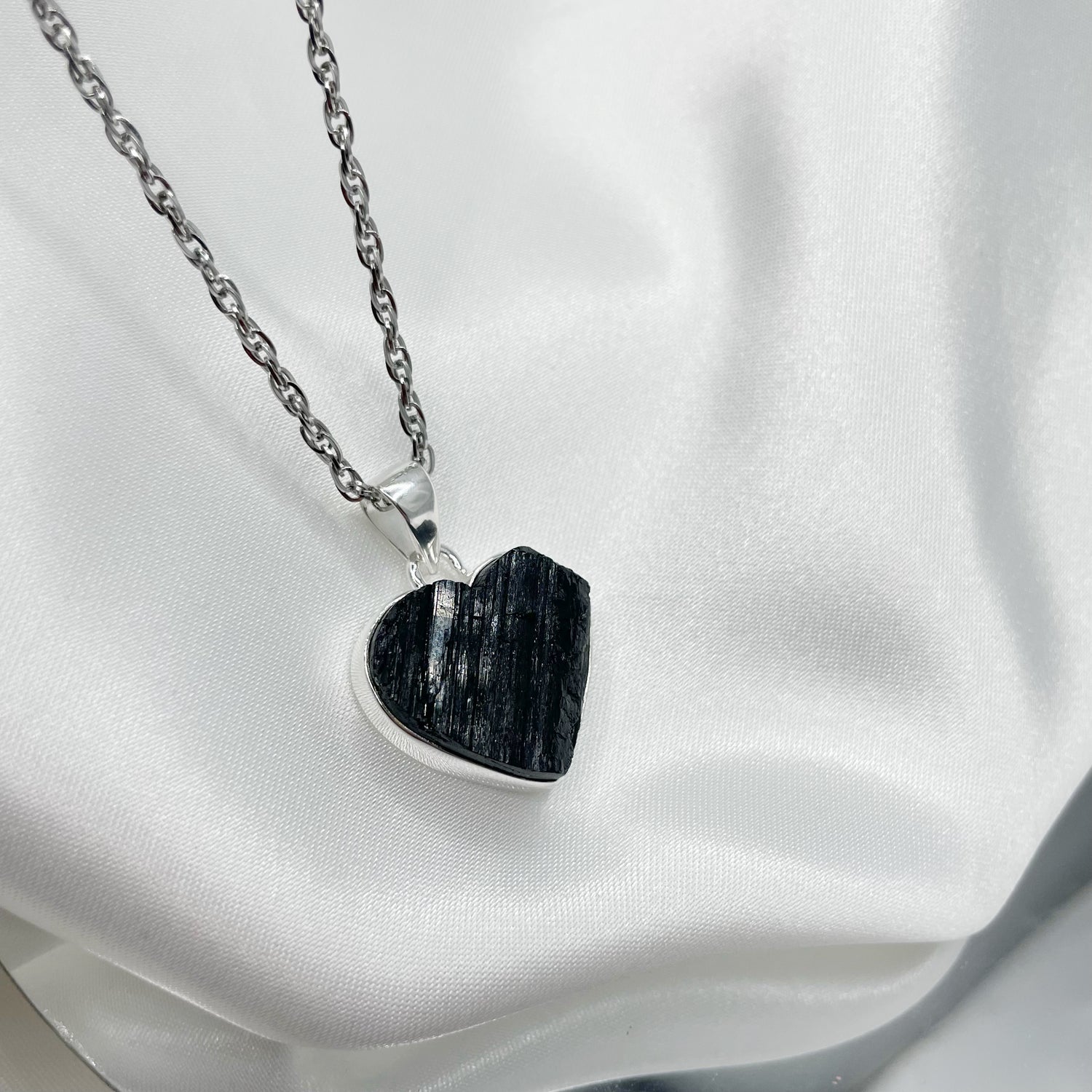 Ciondolo Tormalina Nera Grezza Cuore - Argento 925
