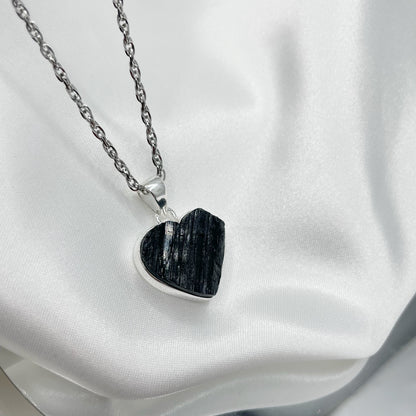 Ciondolo Tormalina Nera Grezza Cuore - Argento 925