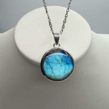 Ciondolo Labradorite Blu Argento 925 - Tondo