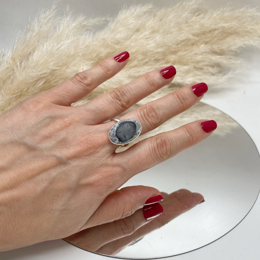 Anello Agata dendritica Ovale - Argento 925