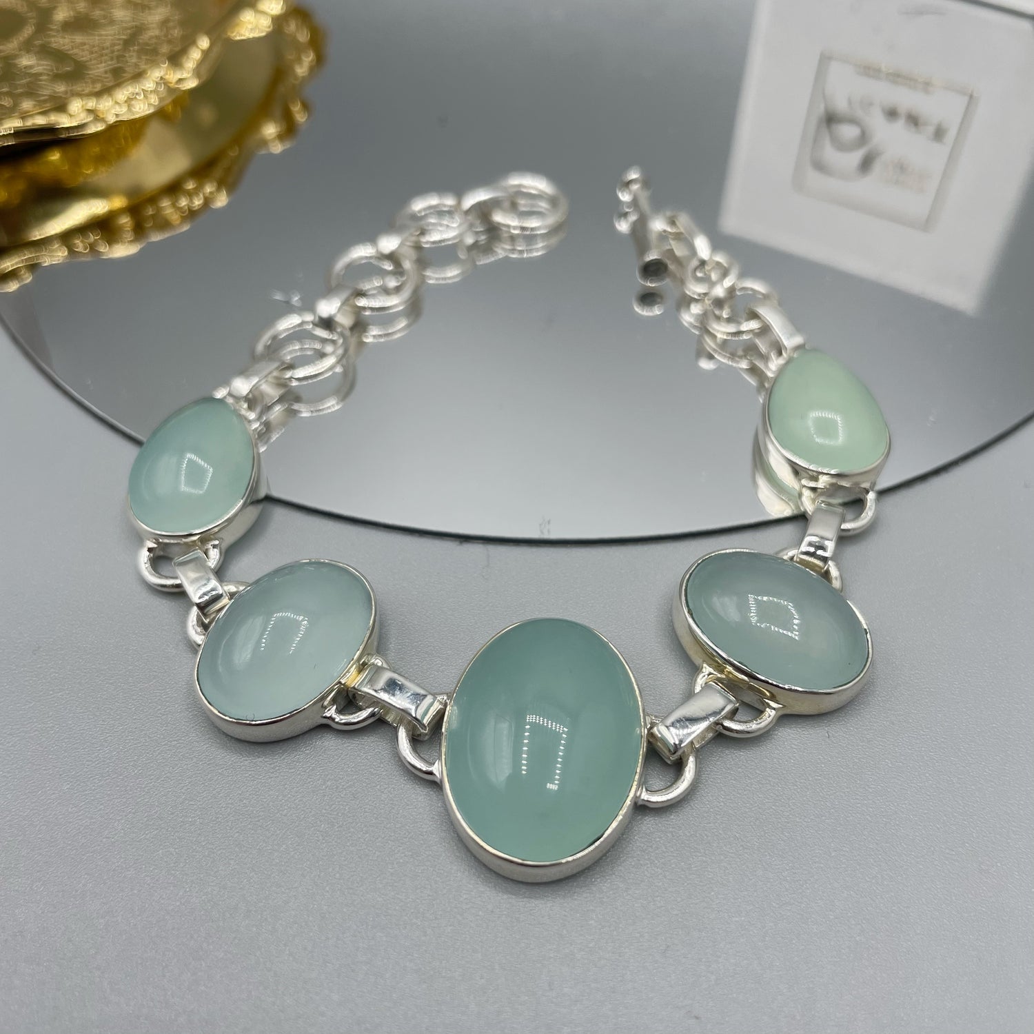 Bracciale Calcedonio Acqua e Argento 925 - Ovale