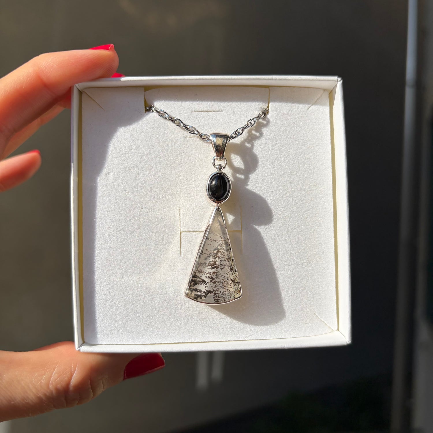 Ciondolo Diopsite e Quarzo Dendritico - Argento 925