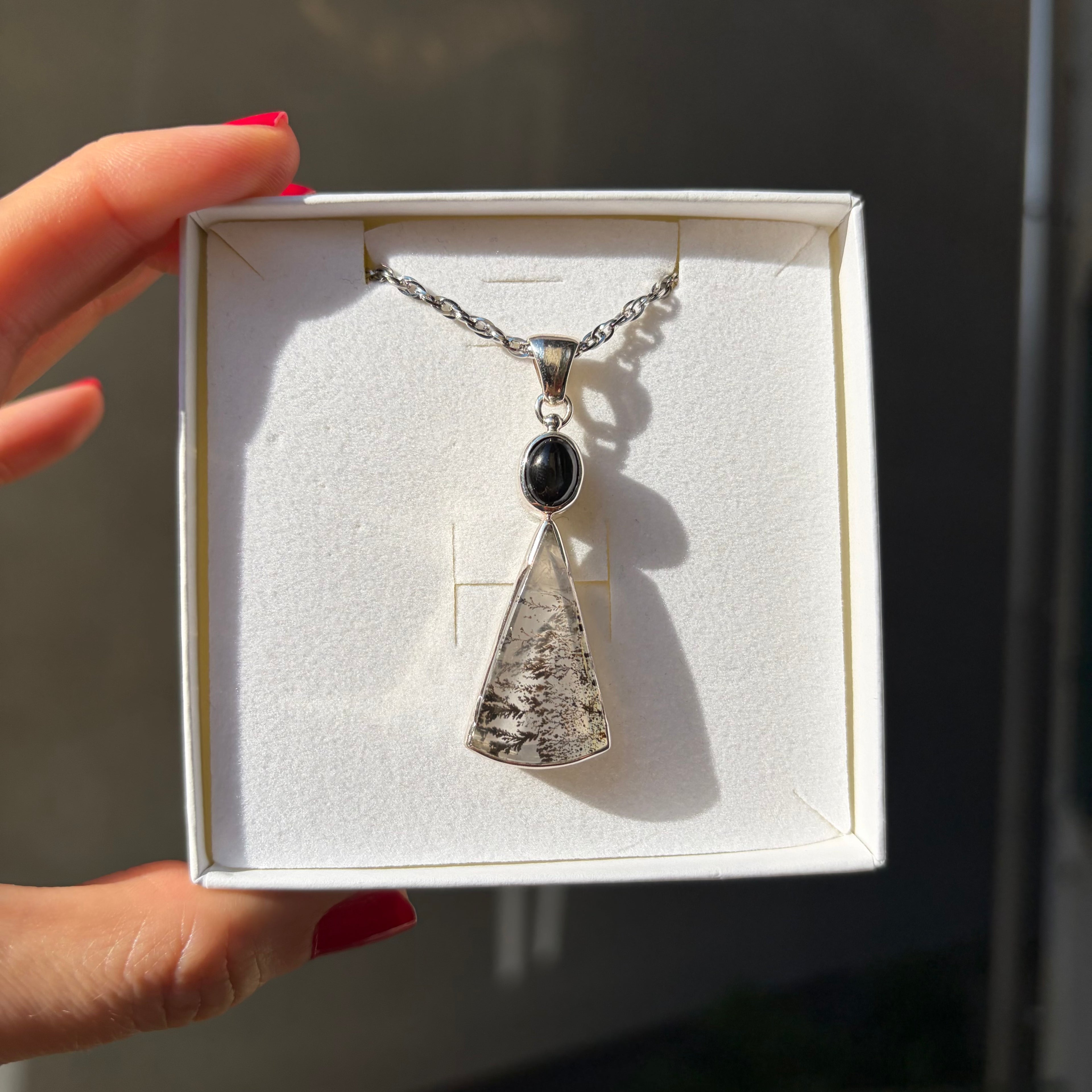 Ciondolo Diopsite e Quarzo Dendritico - Argento 925