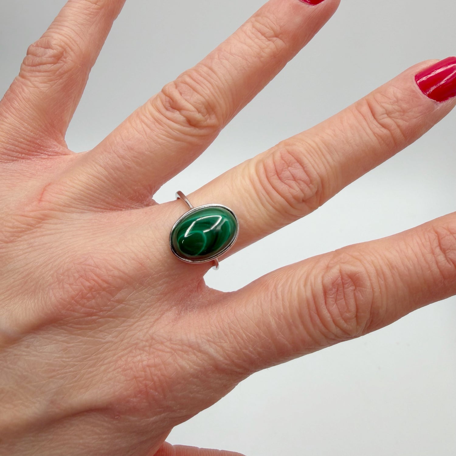 Anello Malachite Ovale - Argento 925