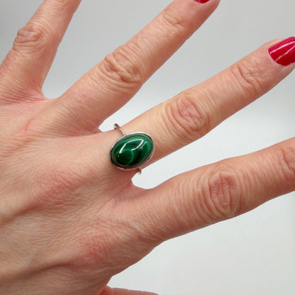Anello Malachite Ovale - Argento 925