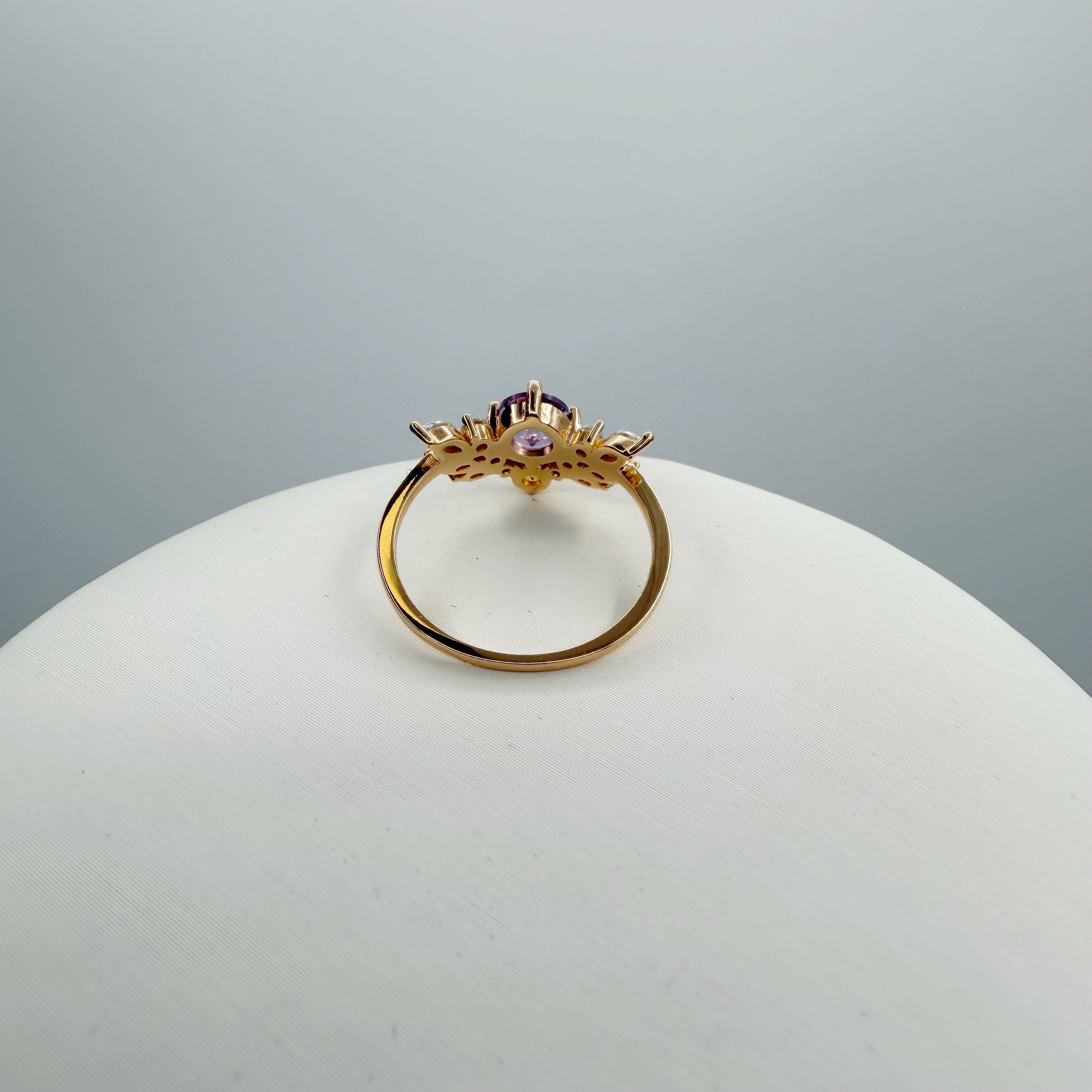 Anello Ametista e Topazio | Argento 925 placcato oro 14k - NON REGOLABILE