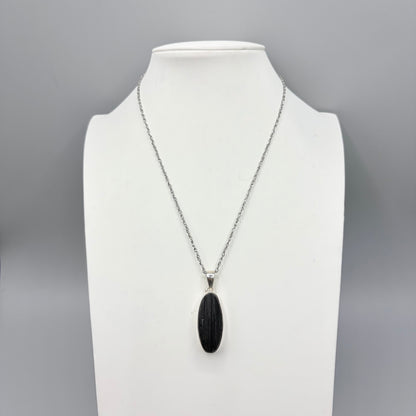 Ciondolo Tormalina Nera Grezza - Argento 925 - Ovale