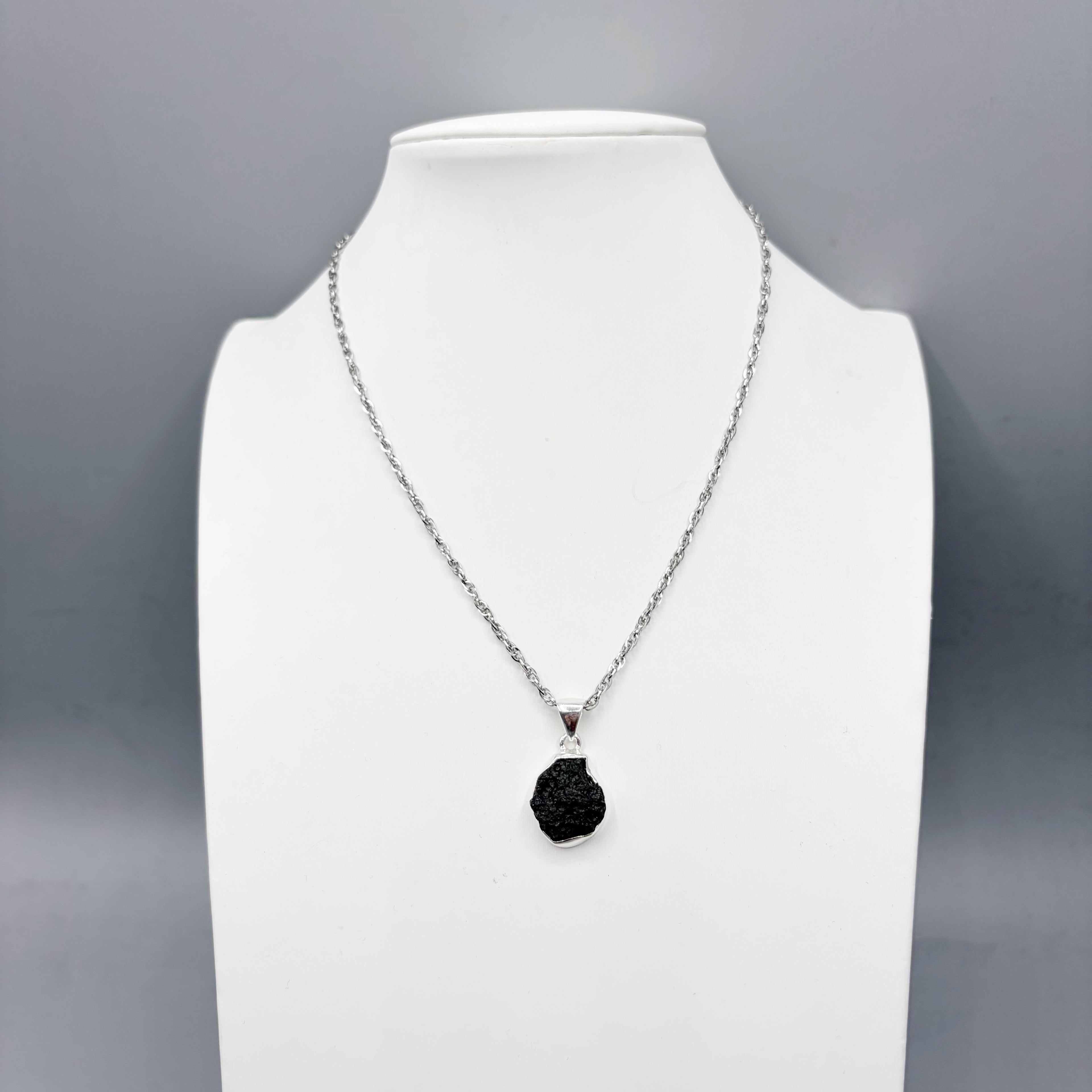 Ciondolo Moldavite Grezza e Argento 925 - tonda