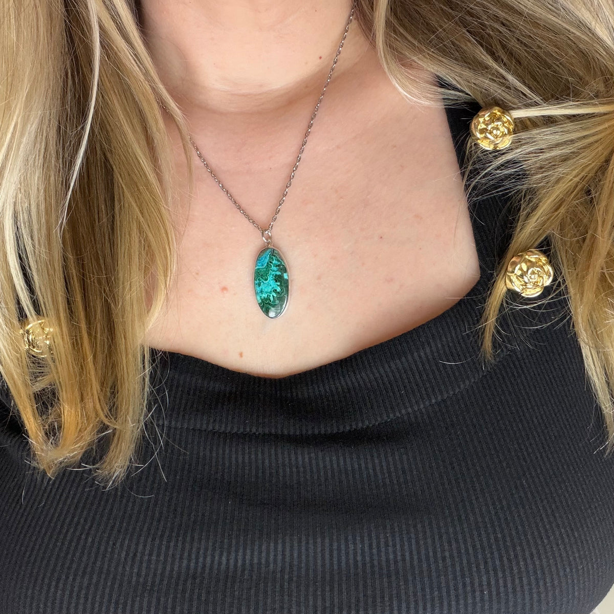 Ciondolo Malachite e Crisocolla Argento 925 - Ovale