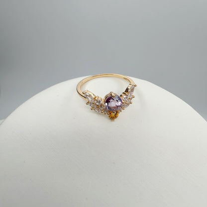 Anello Ametista e Topazio | Argento 925 placcato oro 14k - NON REGOLABILE
