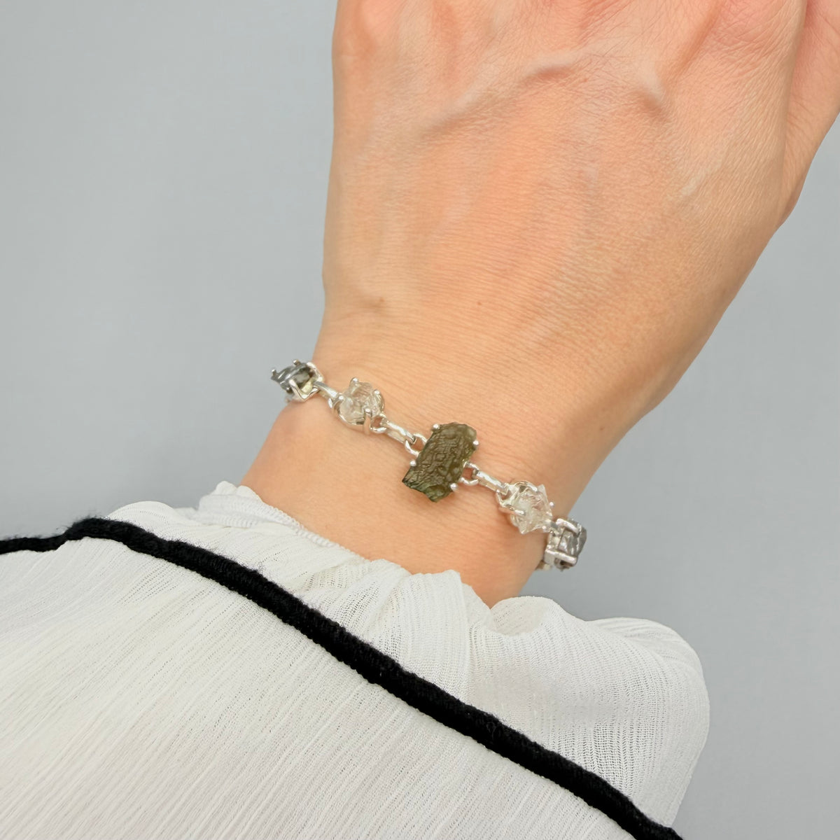 Bracciale Moldavite, Herkimer, Meteorite Campo del Cielo | Argento 925