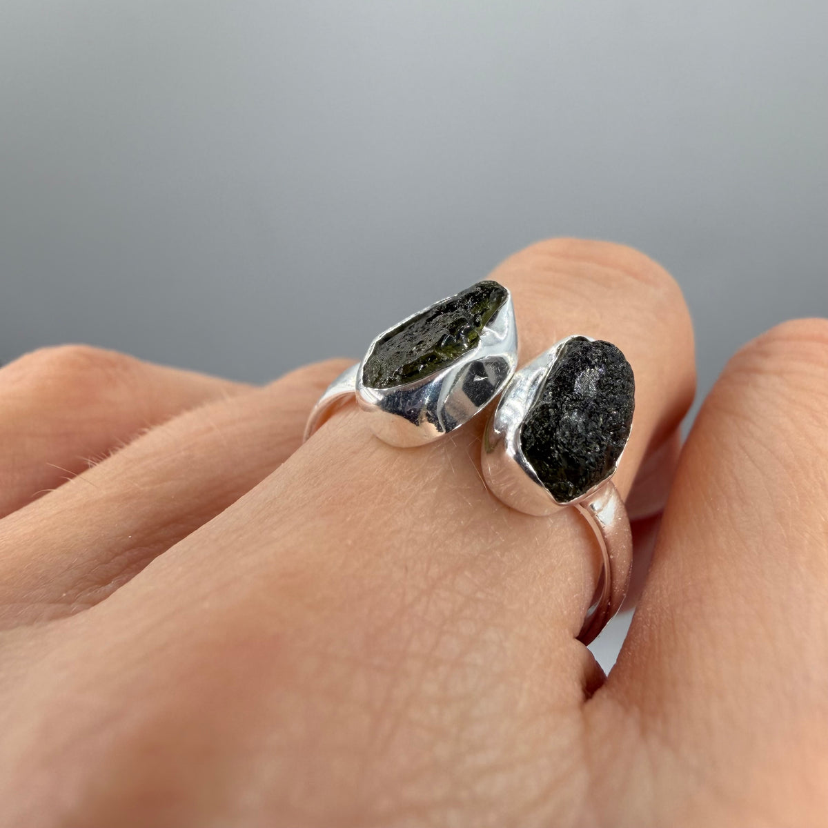 Anello Moldavite Double - Argento 925