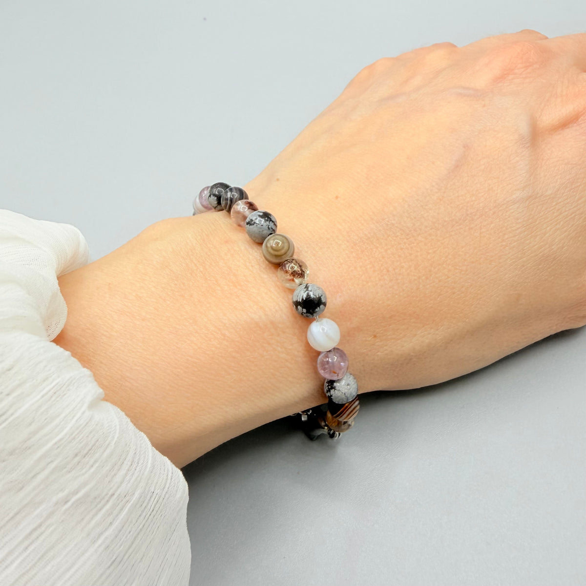 Bracciale Amuleto Specchio | Super Seven, Occhio di Shiva, Ossidiana Fiocco di Neve - LIMITED EDITION