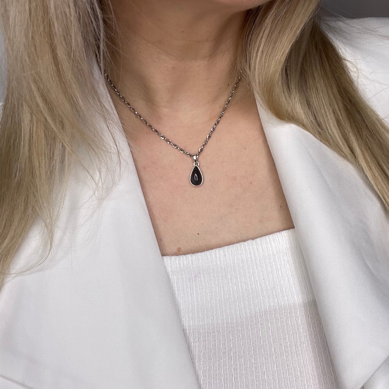 Ciondolo Opale Nero Chalama Goccia - Argento 925