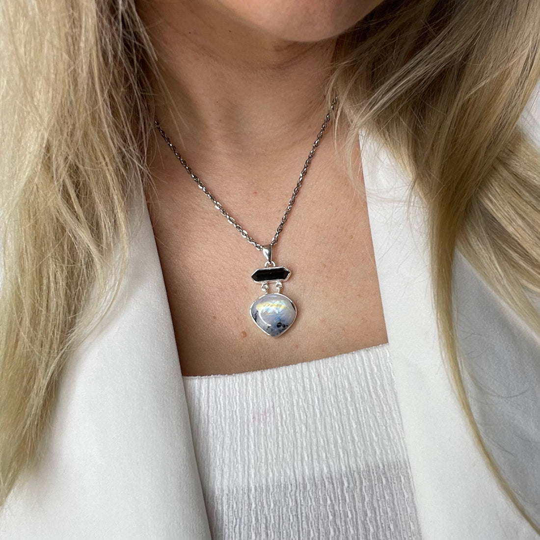 Ciondolo Labradorite e Tormalina triangolare - Argento 925
