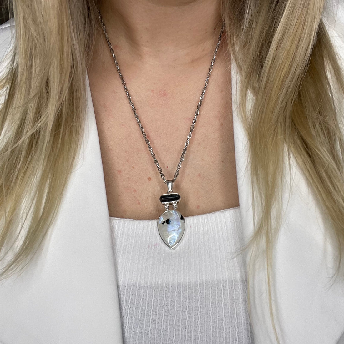 Ciondolo Labradorite e Tormalina Drop - Argento 925