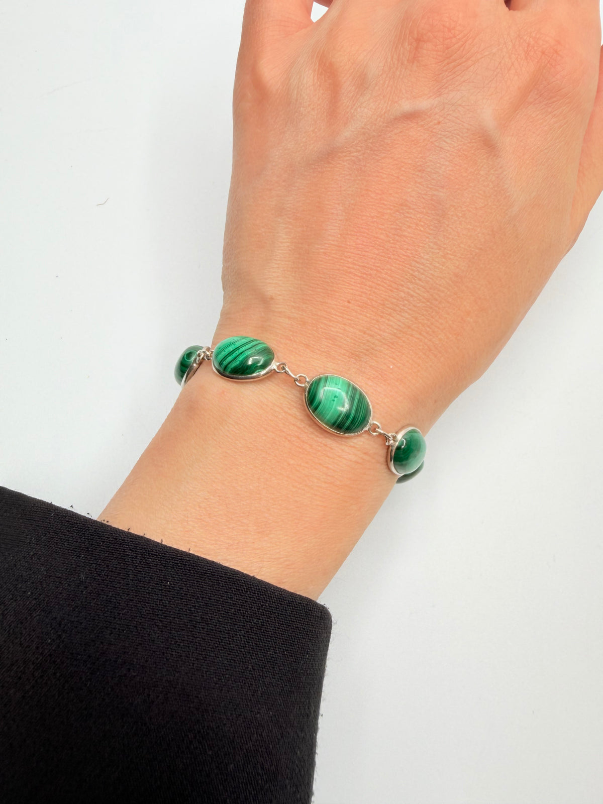 Bracciale Malachite e Argento 925 - Ovale