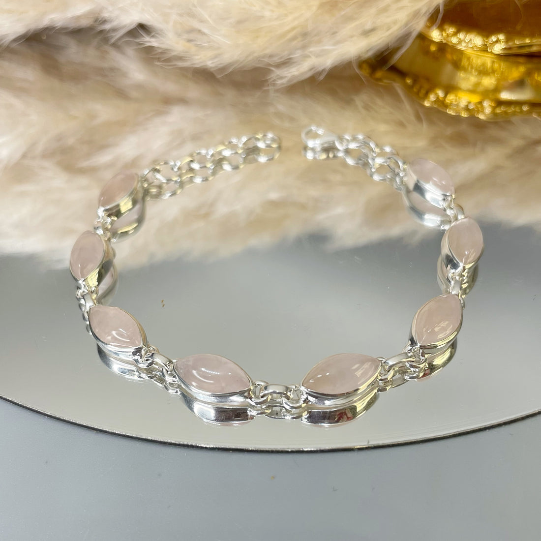 Bracciale Quarzo Rosa e Argento 925