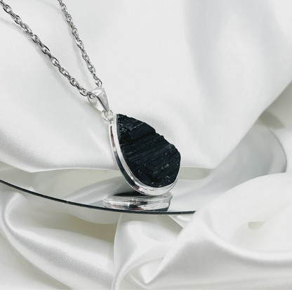 Ciondolo Tormalina Nera Grezza Goccia - Argento 925