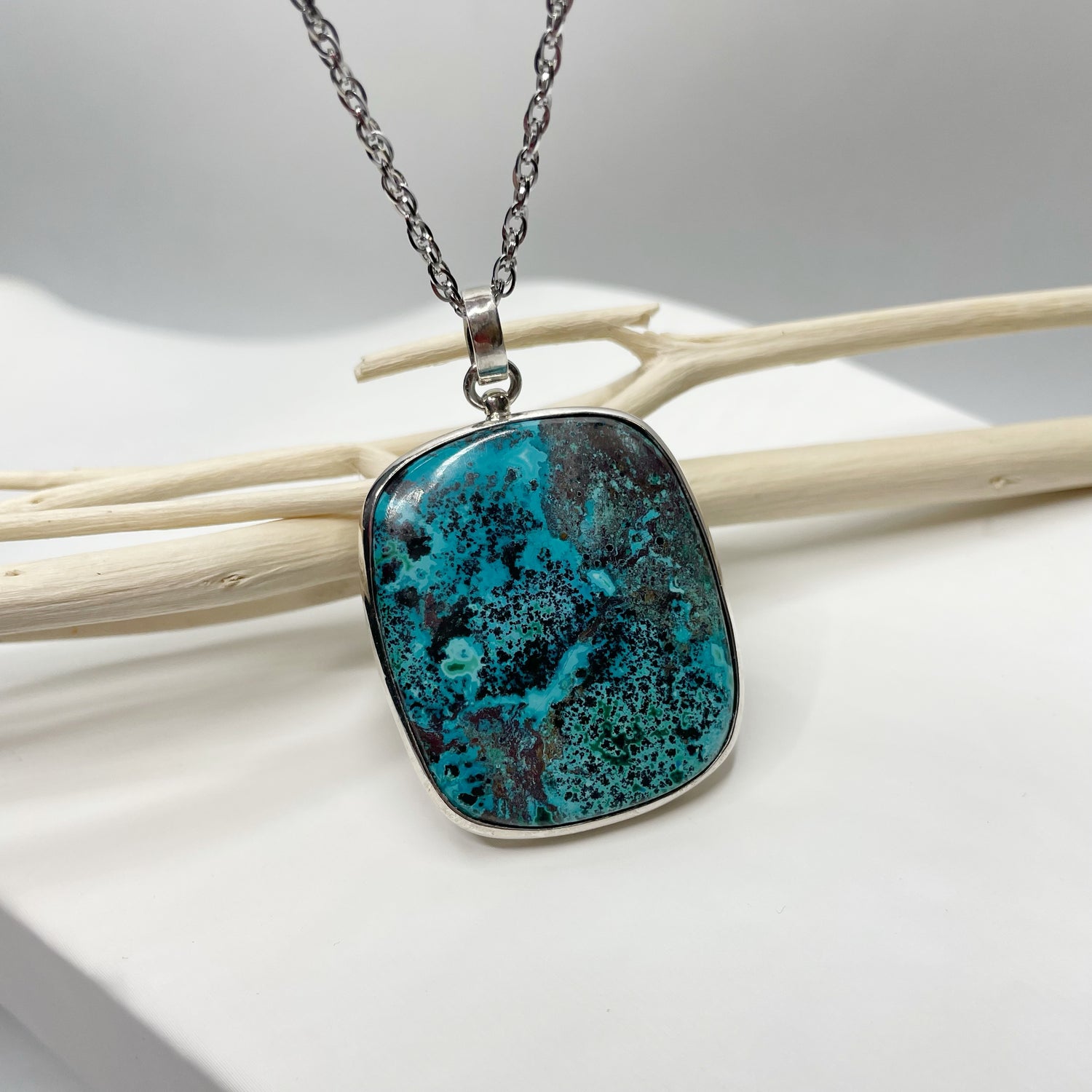 Ciondolo Crisocolla con Albero della Vita - Argento 925