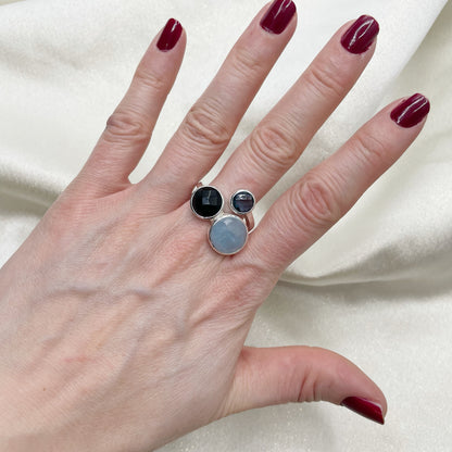 Anello Acquamarina, Onice, Topazio - Argento 925