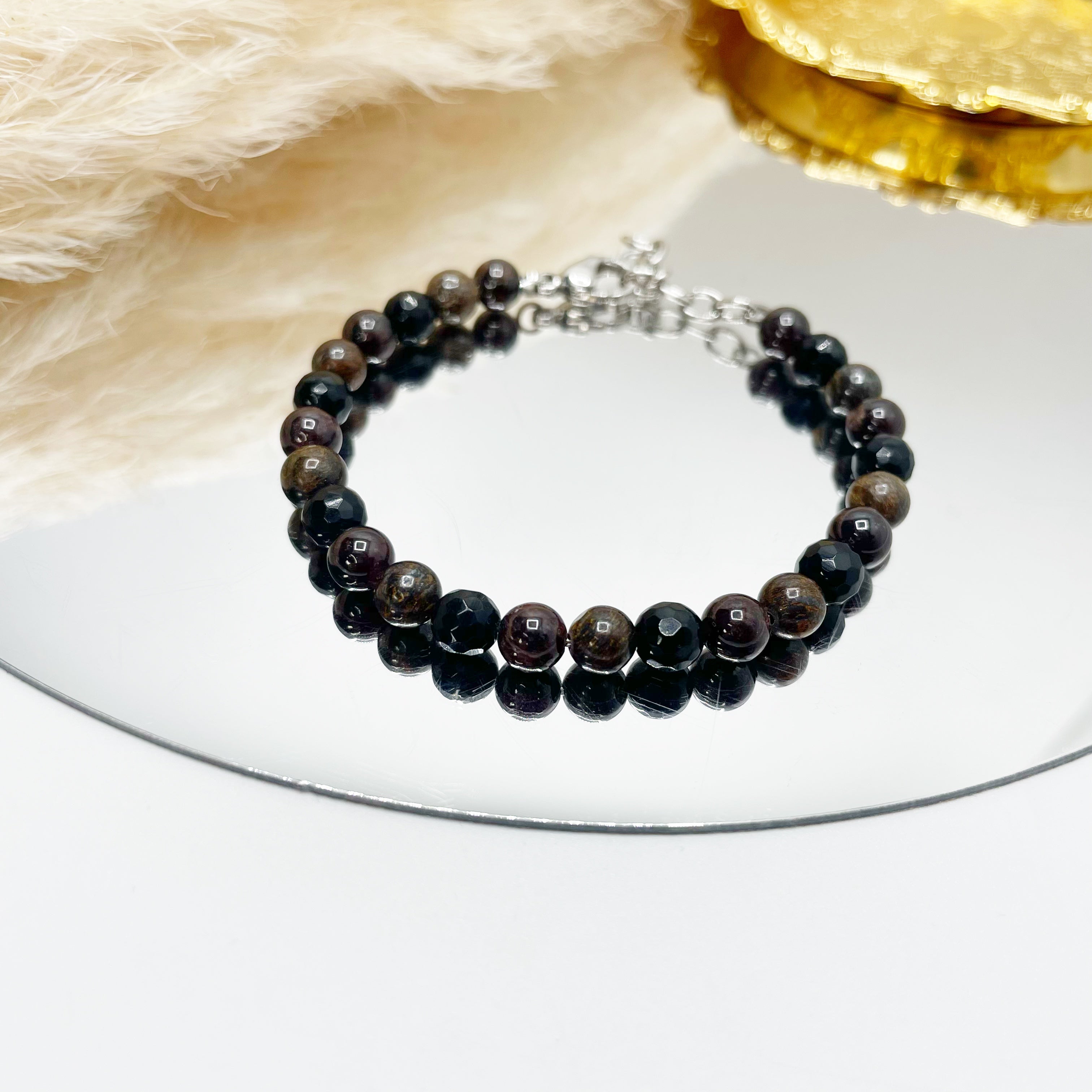 Bracciale Infinite Possibilità - Bronzite, Granato e Ossidiana