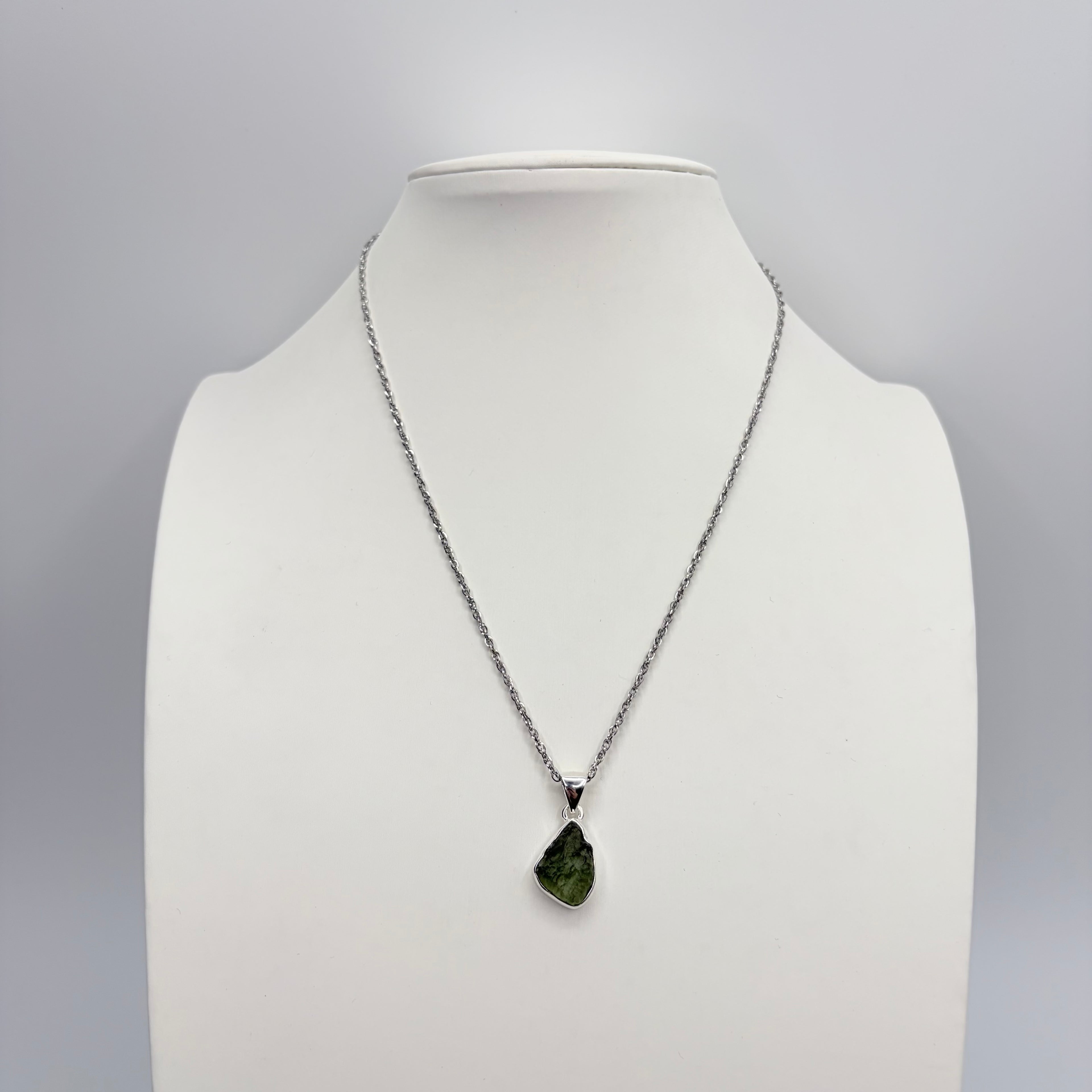 Ciondolo Moldavite Grezza - Argento 925