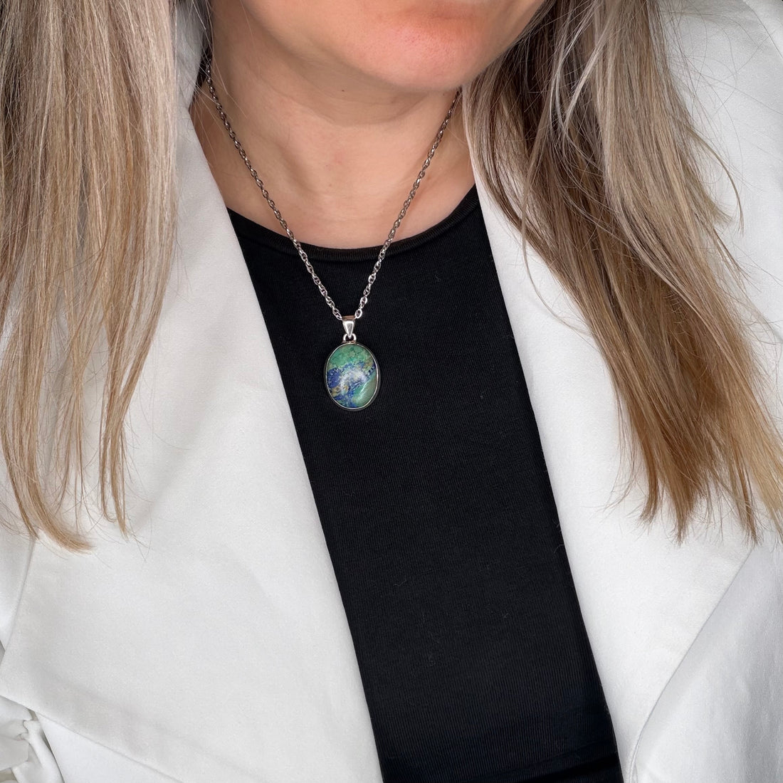 Ciondolo Azzurrite e Argento 925 - Ovale