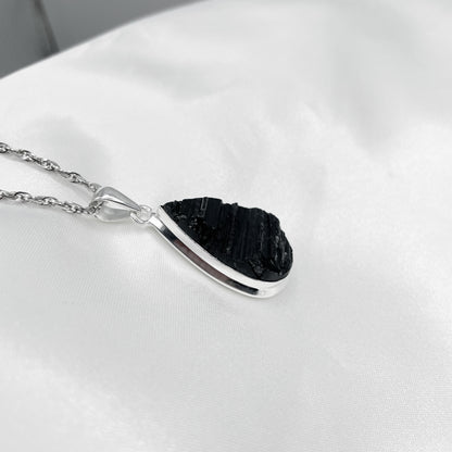 Ciondolo Tormalina Nera Grezza Goccia - Argento 925