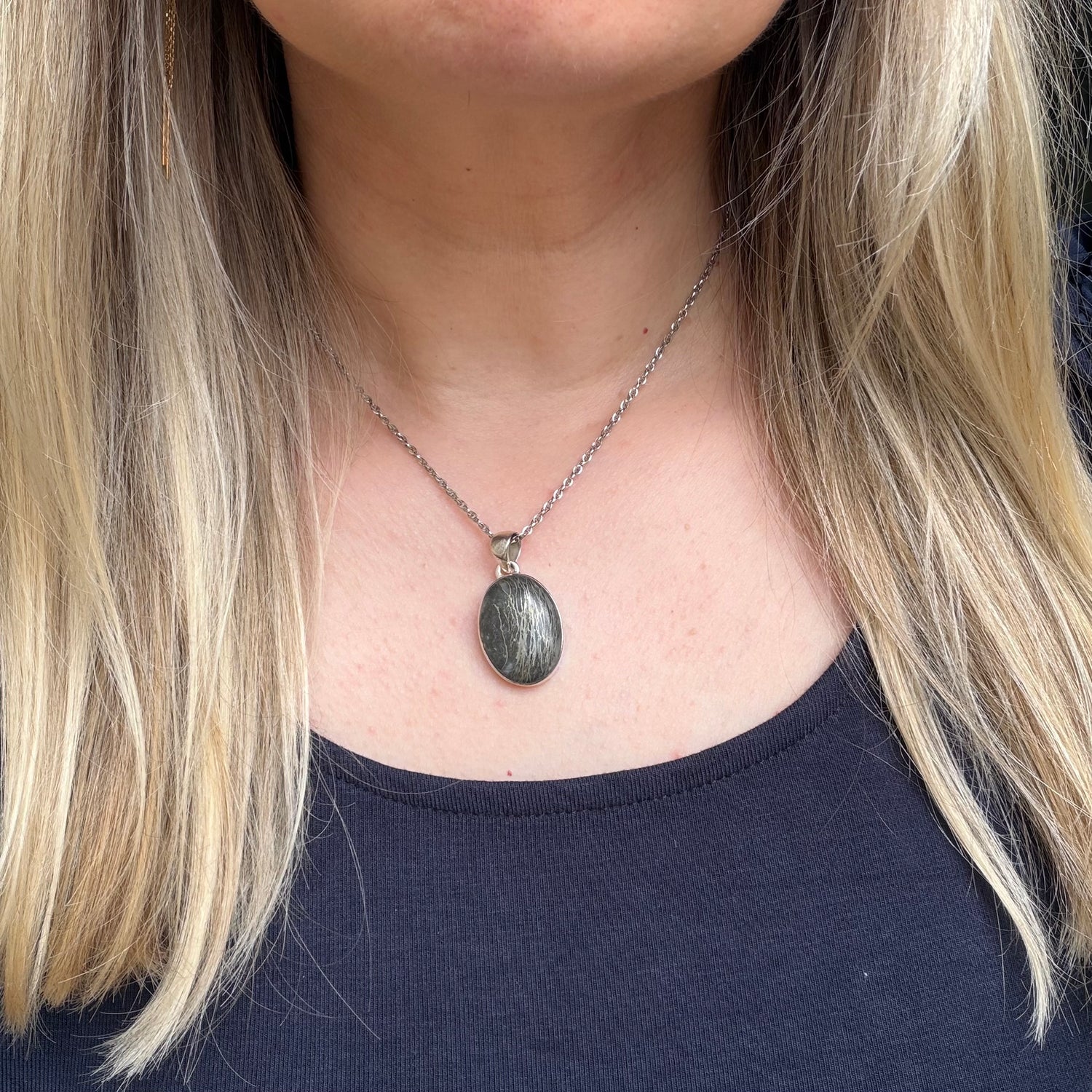Ciondolo Pirite Feather (piuma) - Argento 925