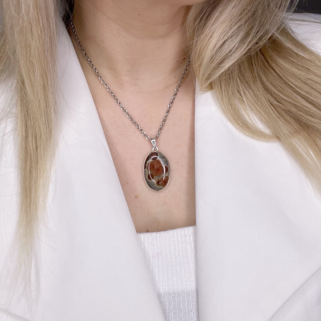 Ciondolo Ossidiana Peanut Ovale - Argento 925