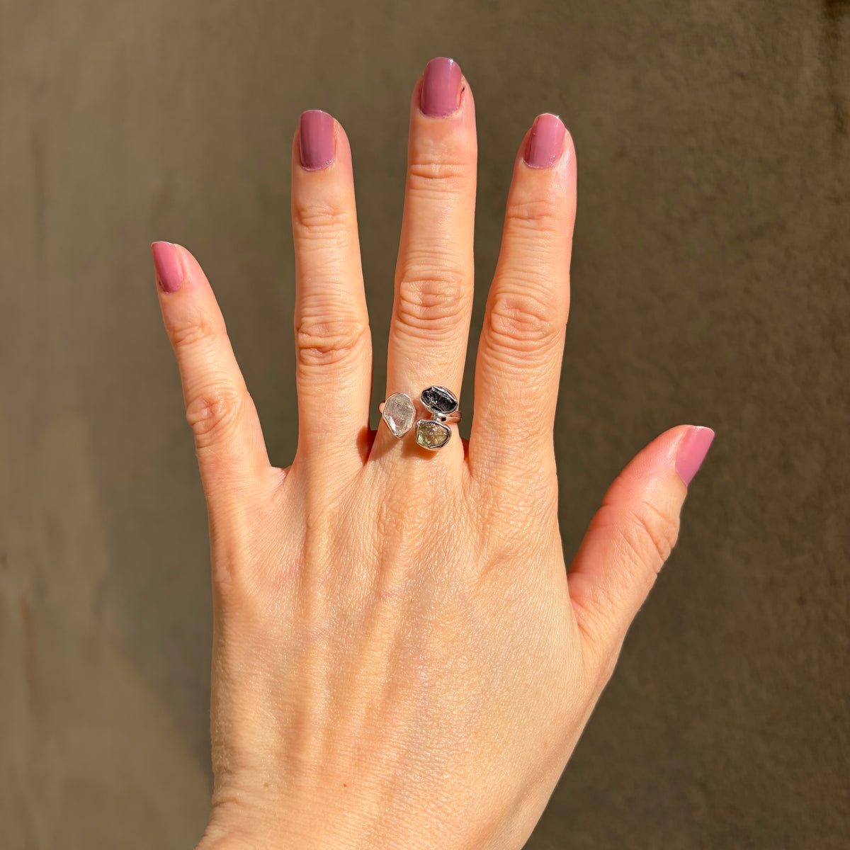 Anello Moldavite, Campo del Cielo e Diamante Herkimer | Argento 925
