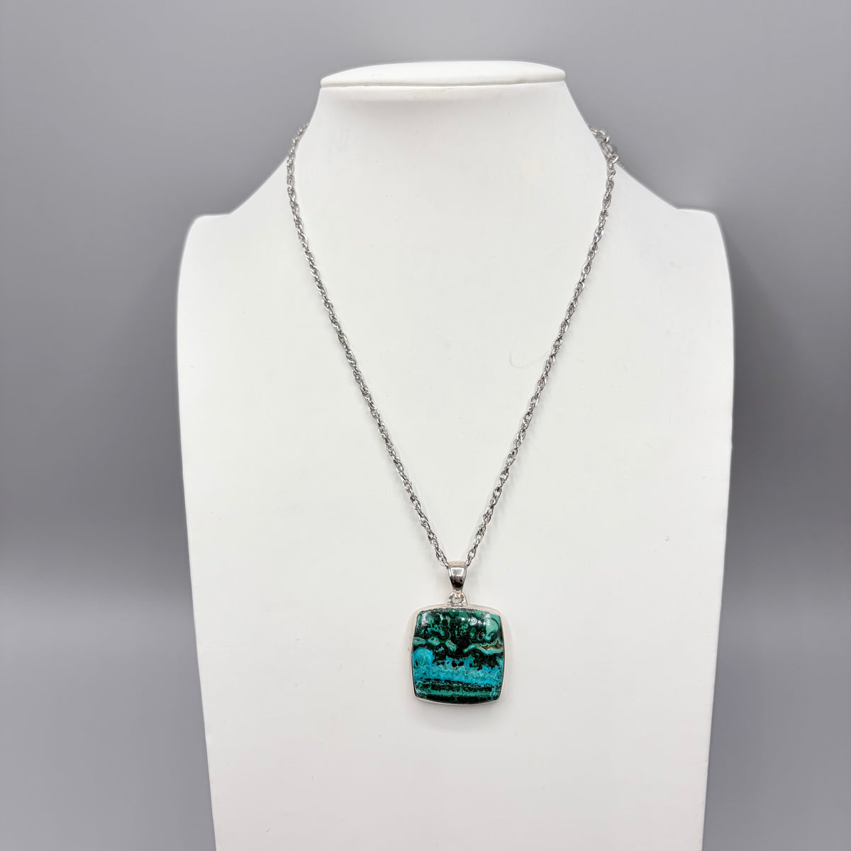 Ciondolo Malachite e Crisocolla Argento 925 - Quadrata