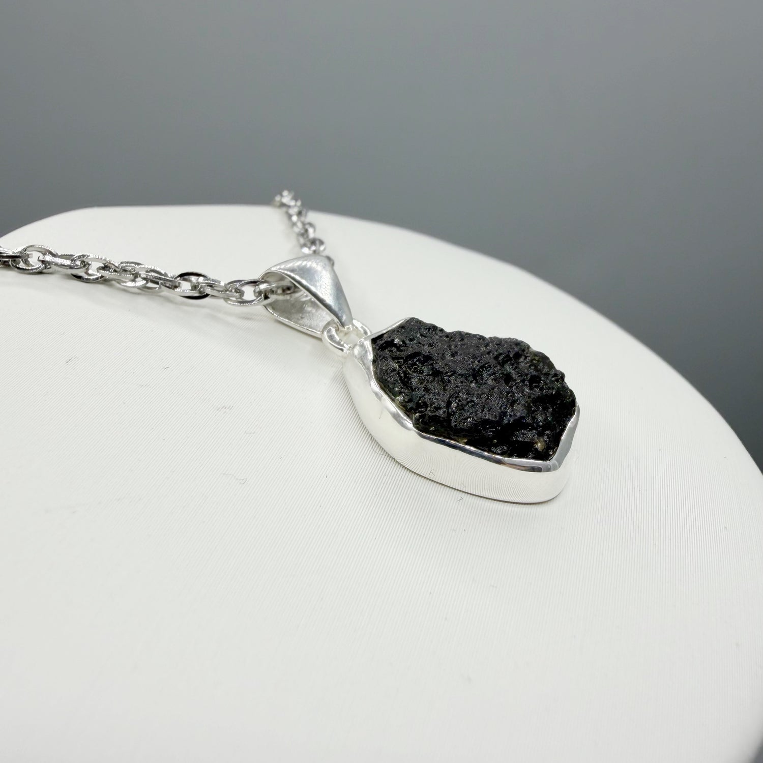 Ciondolo Moldavite Grezza e Argento 925 - tonda