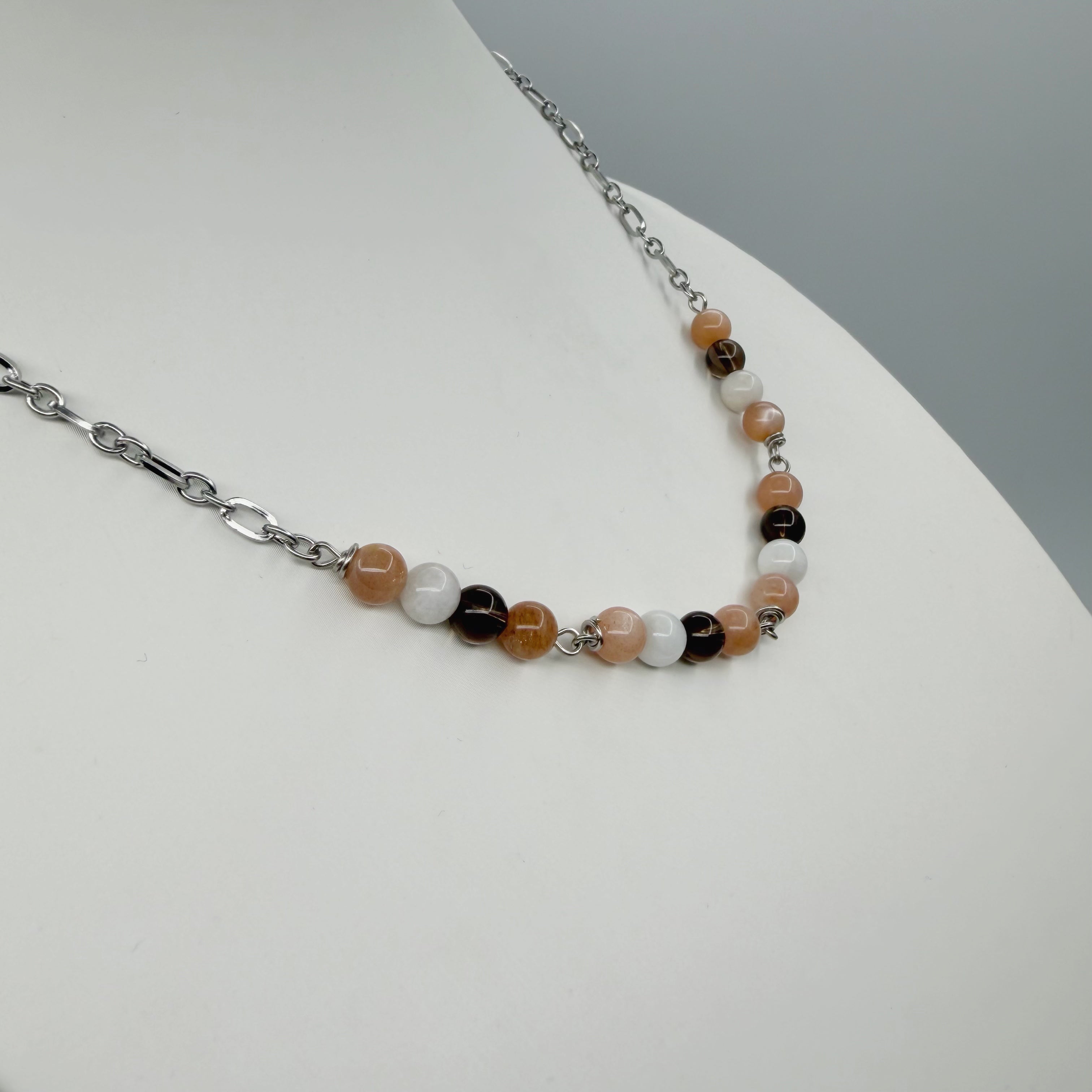 Girocollo Happiness - Pietra di Luna, Quarzo Fumè, Labradorite